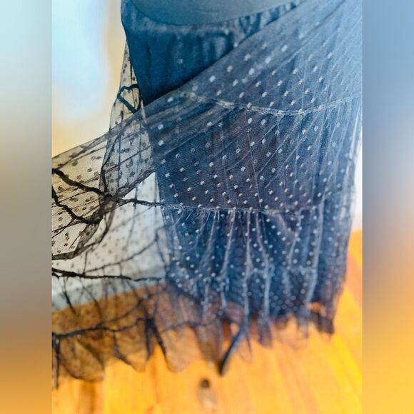 TABA Women’s Large Black Polka Dot Tiered Tulle Maxi Skirt - Picture 3 of 4